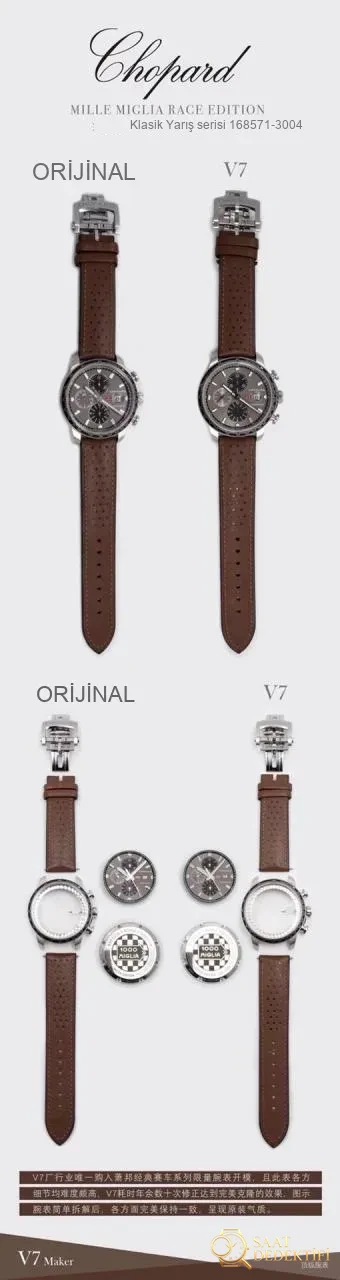 Karşılaştırmalı inceleme: V7 Factory [Şık Tasarım] Chopard Classic Racing Serisi 168571-3004 Kronograf Saat - Kadran Detayı ve Bezel İşçiliği