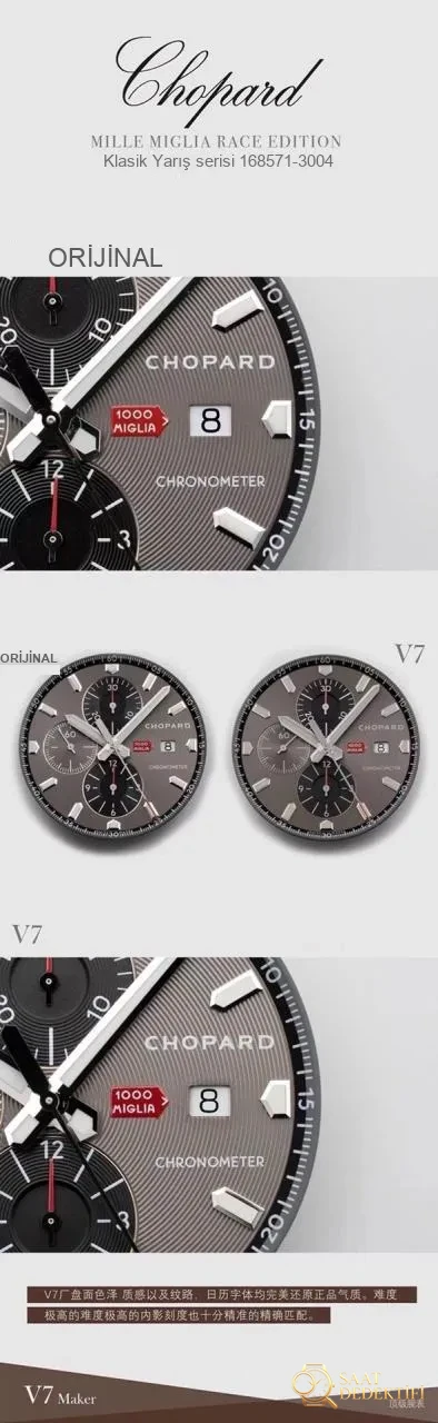 Karşılaştırmalı inceleme: V7 Factory [Şık Tasarım] Chopard Classic Racing Serisi 168571-3004 Kronograf Saat - Bilezik, Toka ve Klips Mekanizması