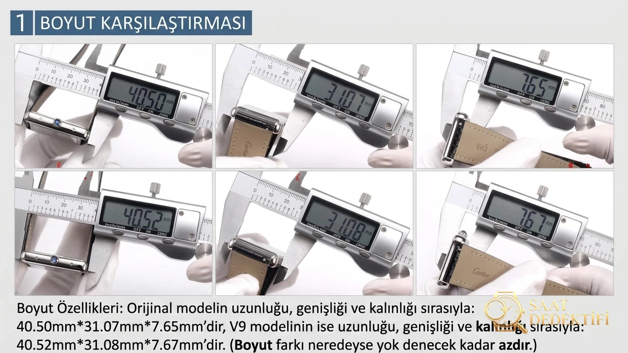 Karşılaştırmalı İnceleme: V9 Factory CARTIER Tank Serisi WSTA0029 (Ekstra Büyük Boy) Kol Saati - Kadran Detayı ve Bezel İşçiliği