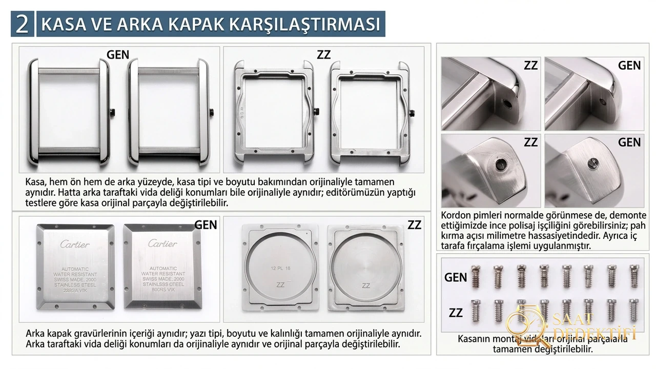 Karşılaştırmalı İnceleme: V9 Factory CARTIER Tank Serisi WSTA0029 (Ekstra Büyük Boy) Kol Saati - Kasa Profili ve Kurma Kolu İncelemesi