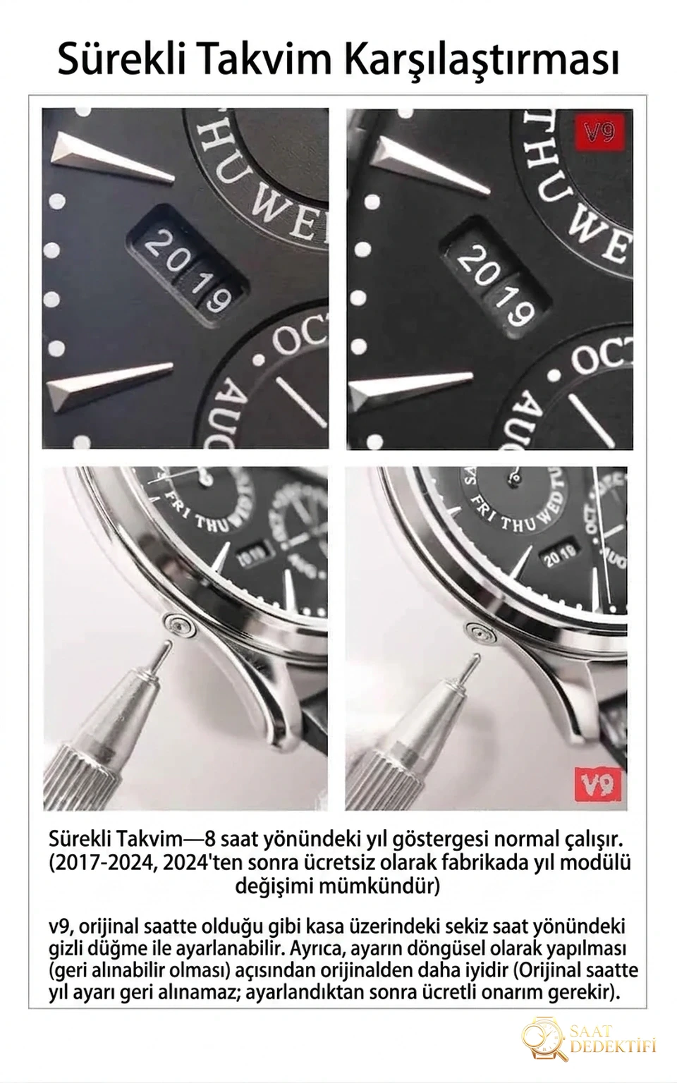 Karşılaştırmalı inceleme: V9 Factory JL Jaeger-LeCoultre Master serisi 130842J perpetual takvim kol saati - Kadran Detayı ve Bezel İşçiliği