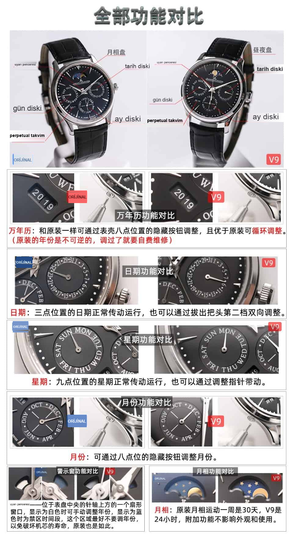 Karşılaştırmalı inceleme: V9 Factory JL Jaeger-LeCoultre Master serisi 130842J perpetual takvim kol saati — 3. fotoğraf