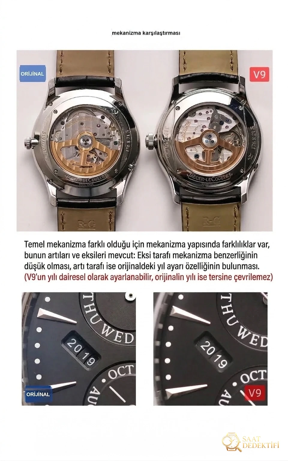 Karşılaştırmalı inceleme: V9 Factory JL Jaeger-LeCoultre Master serisi 130842J perpetual takvim kol saati - Klips Kilidi ve Lazer Damgalar