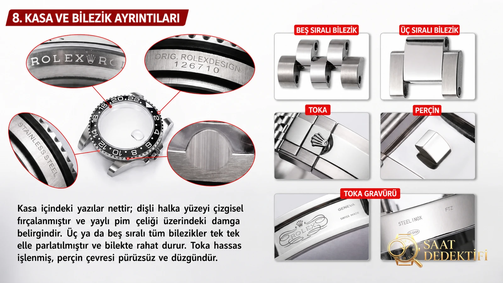Vergleichstest: V9 Factory Rolex GMT-Master II-Serie – komplett schwarz mit drei Ringen (116710LN-78200), schwarz-blau/Milano-Lünette mit drei Ringen (116710BLNR-78200), schwarz-blau/Milano-Lünette mit fünf Ringen (126710BLRO-0001), rot-blau/Cola-Lünette mit drei Ringen (116719-BLRO), Rot-Blau/Cola-Lünette mit fünf Ringen (126710BLRO-0001). - Handgelenksposition und Gehäuseproportion