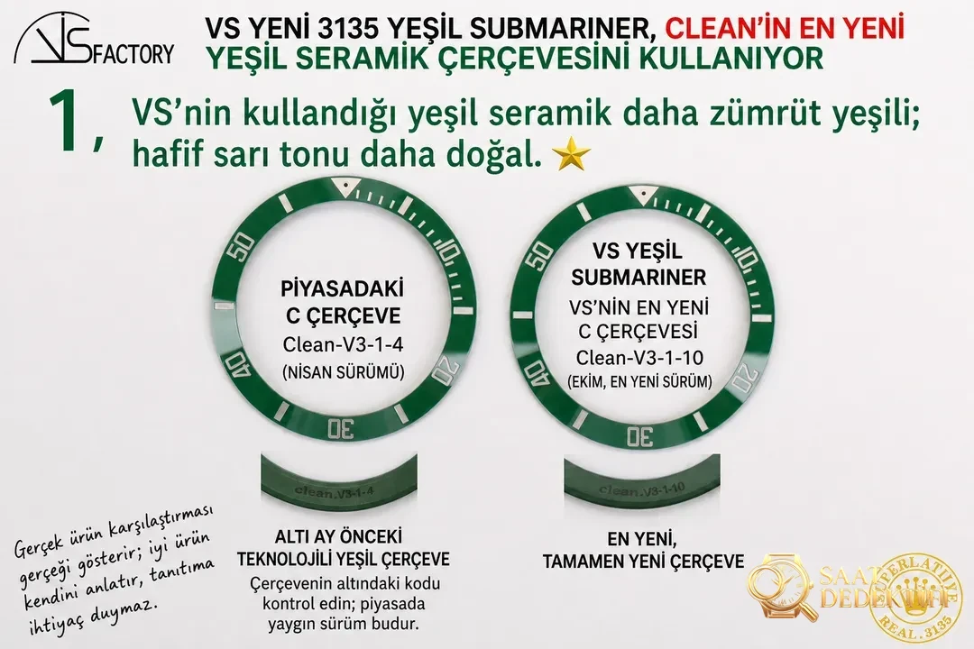 Karşılaştırmalı inceleme: VS Factory [40 mm]Rolex Submariner 116610LV-97200 yeşil kadran kol saati (Green Sub) - Mekanizma Zemberek ve Balans Detayı