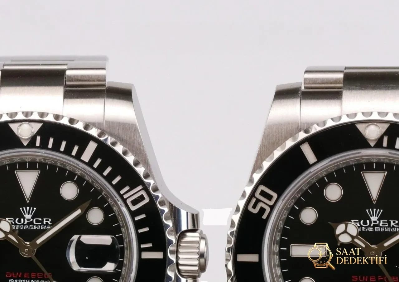 Vergleichsbewertung: VS Factory [40 mm] Rolex Submariner-Serie 116610LN-97200 mit schwarzem Zifferblatt (Black Water Ghost) – Gehäuseprofil und Kronenbewertung
