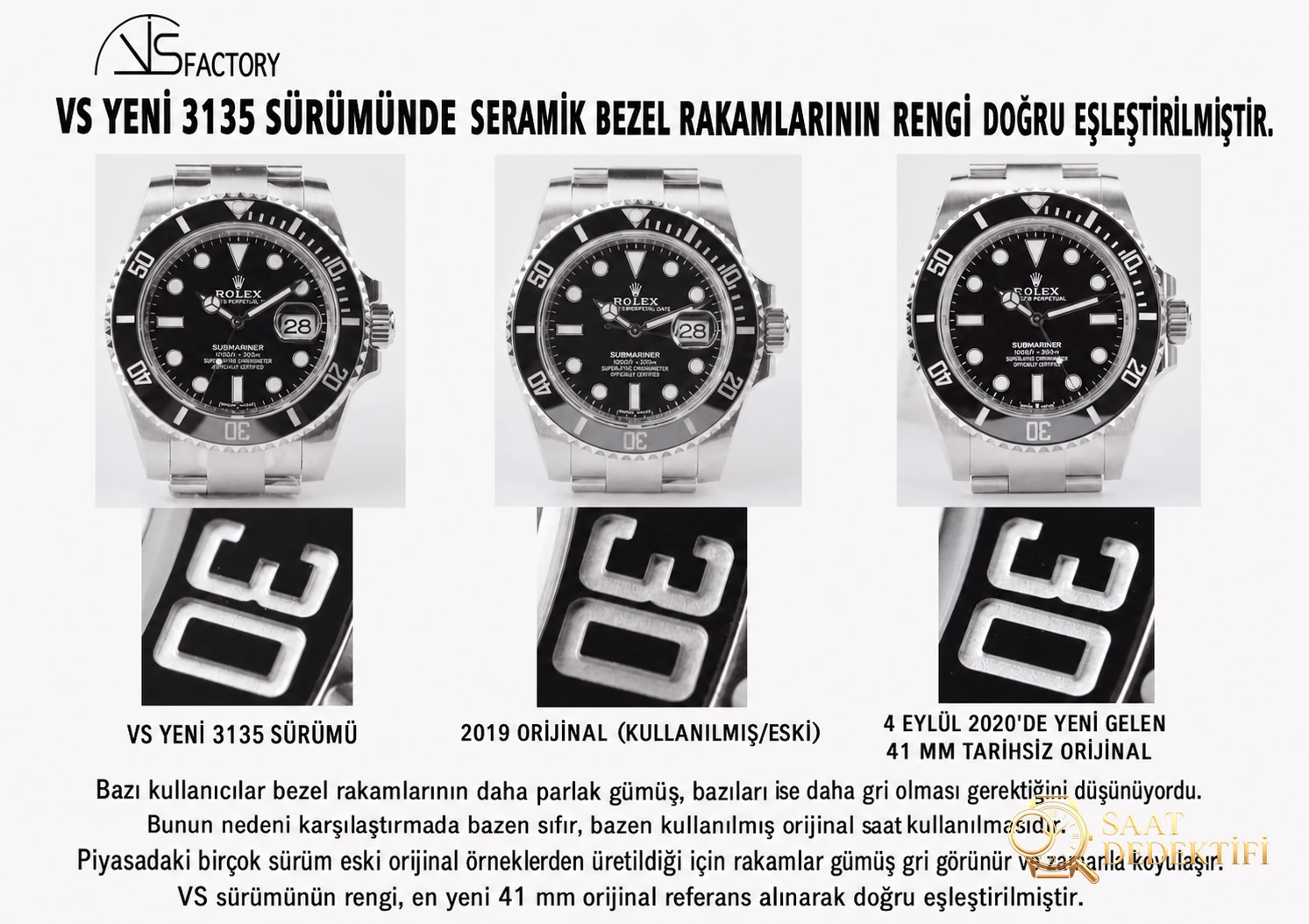 Vergleichsbewertung: VS Factory [40 mm] Rolex Submariner Serie 116610LN-97200 Uhr mit schwarzem Zifferblatt (Black Water Ghost) – Gehäuseboden und Werkdetails