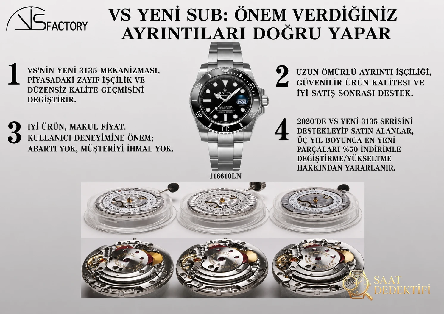 Vergleichsbewertung: VS Factory [40 mm] Rolex Submariner-Serie 116610LN-97200 mit schwarzem Zifferblatt (Black Water Ghost) – Kronenverriegelungsmechanismus und Dichtungsstruktur