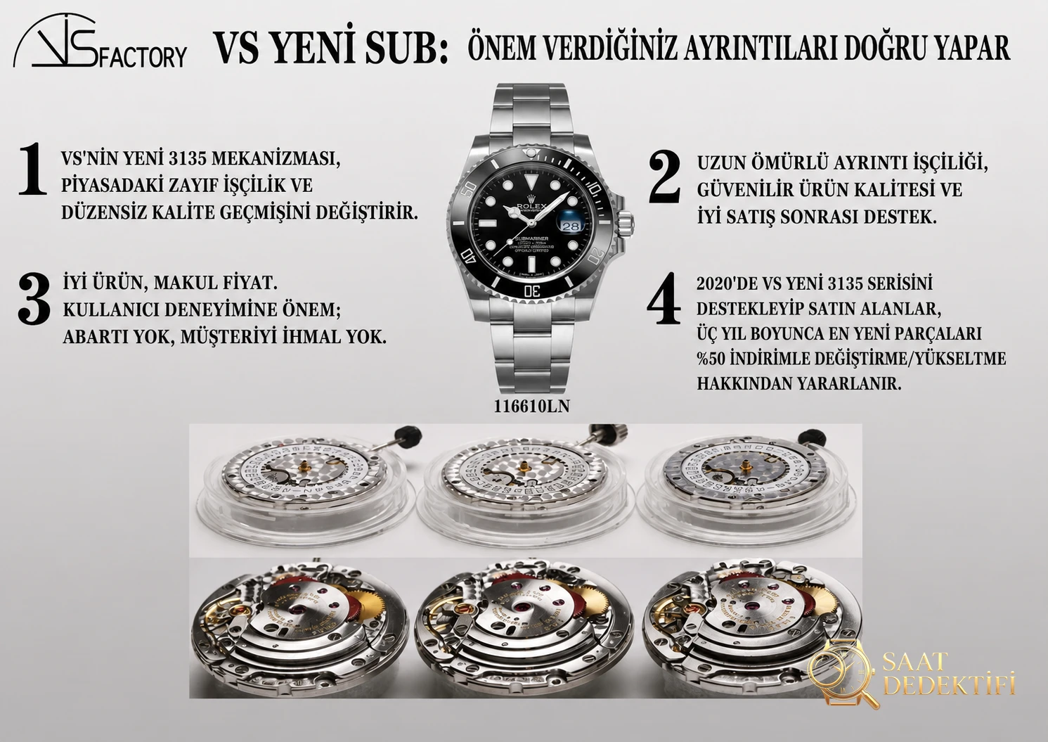 Vergleichsbewertung: VS Factory [40 mm] Rolex Submariner Serie 116610LN-97200 Uhr mit schwarzem Zifferblatt (Black Water Ghost) – Lünette mit interner Rehaut-Gravur und Ausrichtung