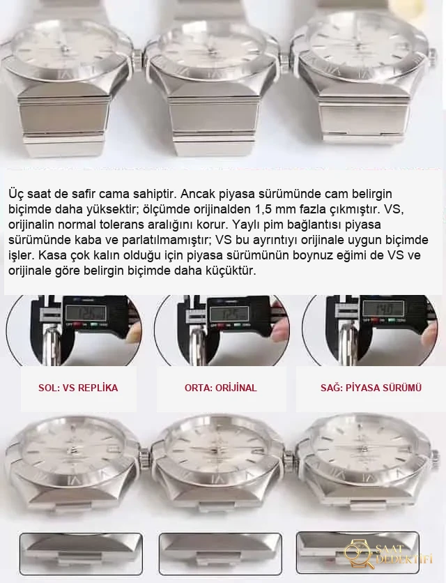 Karşılaştırmalı inceleme: VS Factory Omega Constellation Serisi 123.10.38.21.02.001 çelik bilezikli klasik kol saati - Bilezik Bakla Ayrımı ve Pim Yapısı