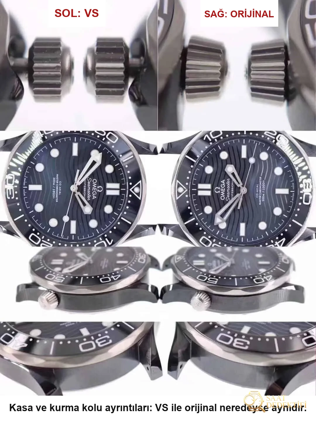 Karşılaştırmalı inceleme: VS Factory [Seramik] OMEGA Seamaster 300M Serisi 210.92.44.20.01.001 kauçuk kayışlı dalış erkek kol saati - Kasa Profili ve Kurma Kolu İncelemesi