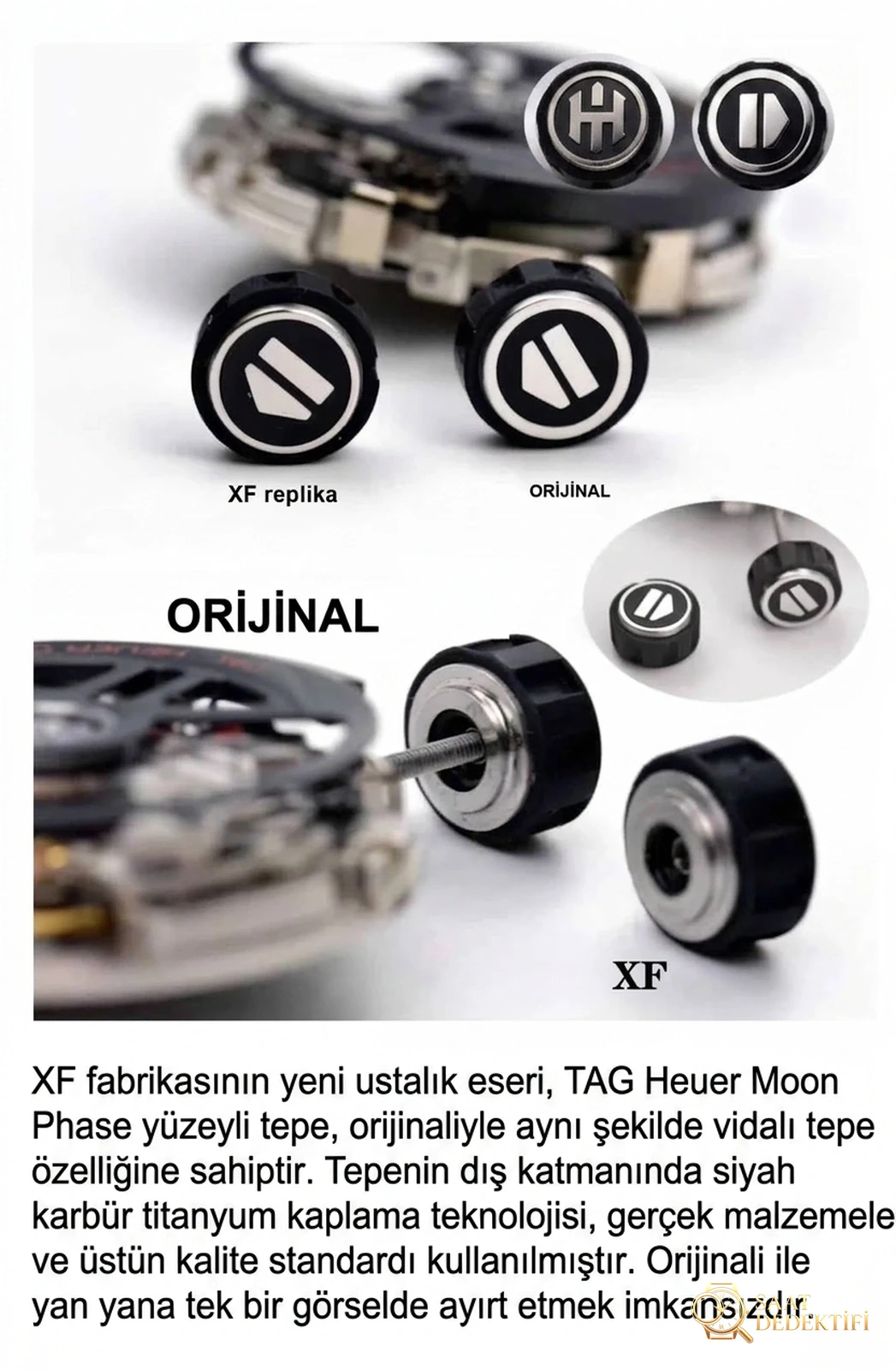 Karşılaştırmalı inceleme: XF Factory 43 mm Tag Heuer Carrera Ay Yüzeyi serisi CAR201J.FT6087 kol saati - Arka Kapak ve Mekanizma Detayı
