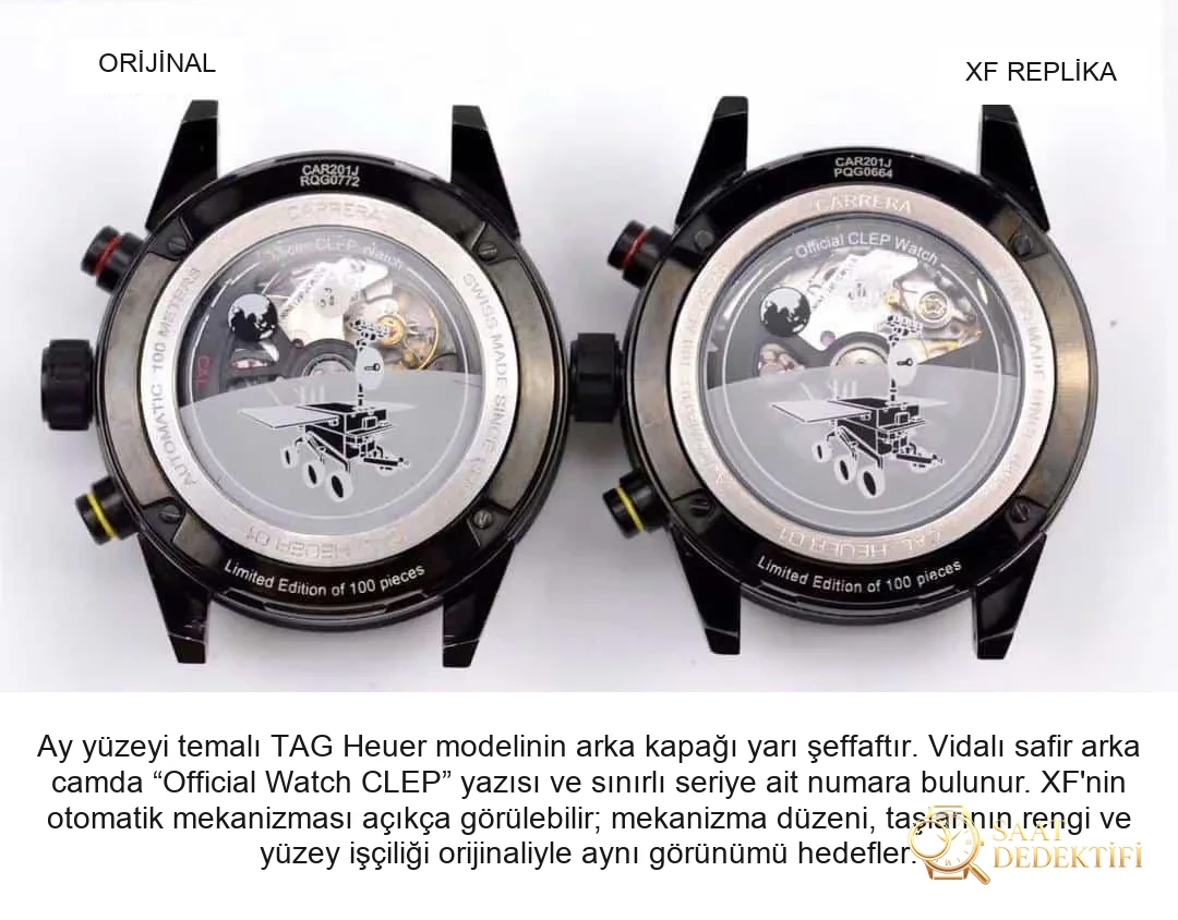 Karşılaştırmalı inceleme: XF Factory 43 mm Tag Heuer Carrera Ay Yüzeyi serisi CAR201J.FT6087 kol saati - Makro Kadran ve İndeks İşçiliği