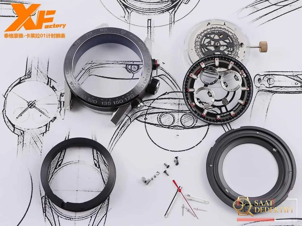 Karşılaştırmalı inceleme: XF Factory [45 mm] Tag Heuer Carrera Serisi CAR201V.BA0714 Erkek Kronograf Otomatik Mekanik Saat - Kadran Detayı ve Bezel İşçiliği