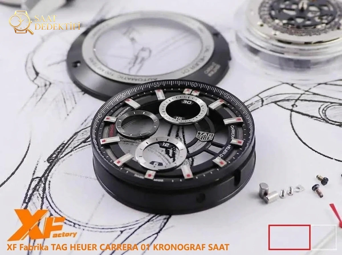 Karşılaştırmalı inceleme: XF Factory [45 mm] Tag Heuer Carrera Serisi CAR201V.BA0714 Erkek Kronograf Otomatik Mekanik Saat - Arka Kapak ve Mekanizma Detayı