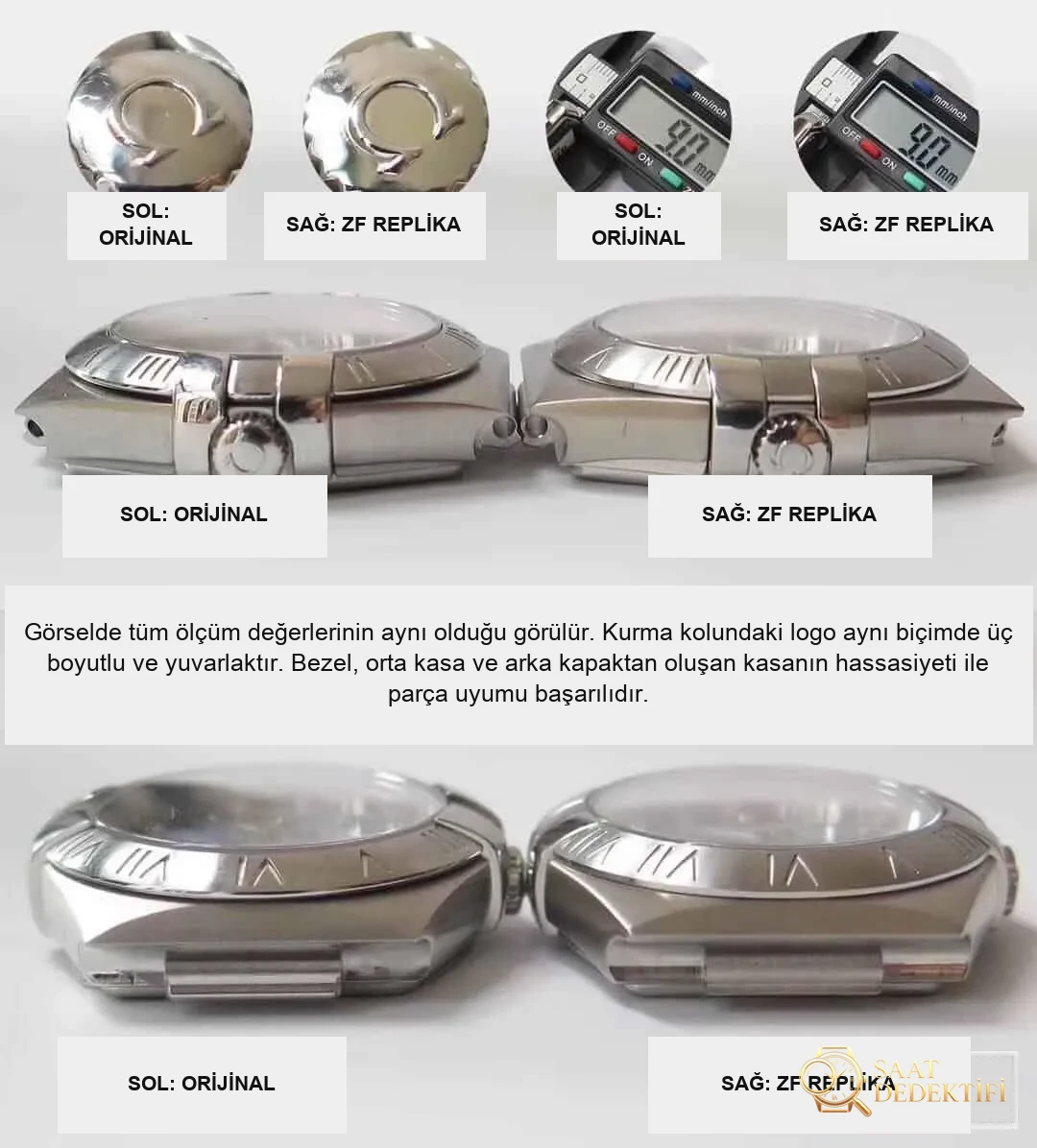 Karşılaştırmalı inceleme: ZF Factory [27 mm] OMEGA Constellation serisi 123.10.27.60.57.001 kadın çelik bilezikli kol saati - Kasa Profili ve Kurma Kolu İncelemesi