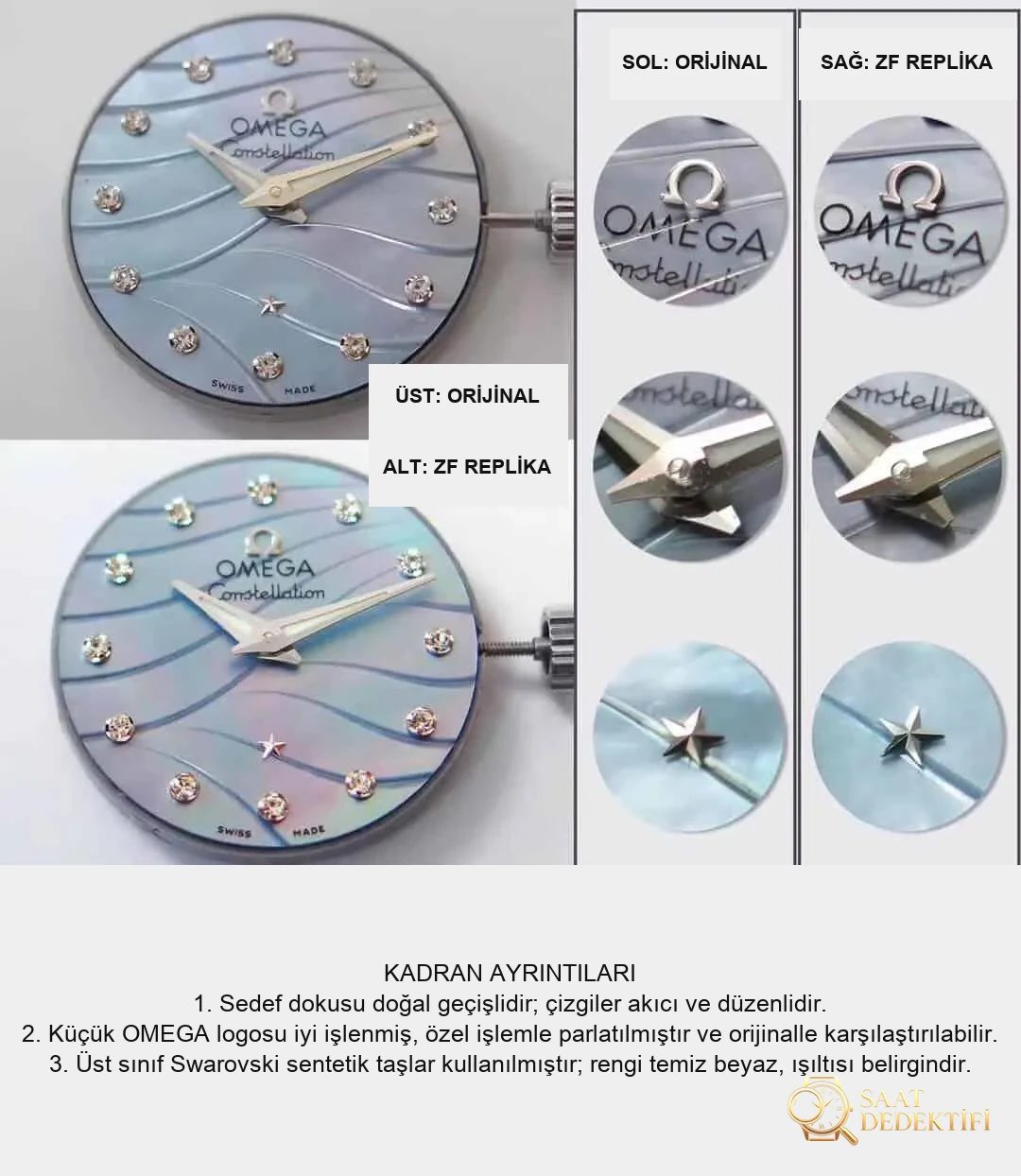 Karşılaştırmalı inceleme: ZF Factory [27 mm] OMEGA Constellation serisi 123.10.27.60.57.001 kadın çelik bilezikli kol saati - Arka Kapak ve Mekanizma Detayı
