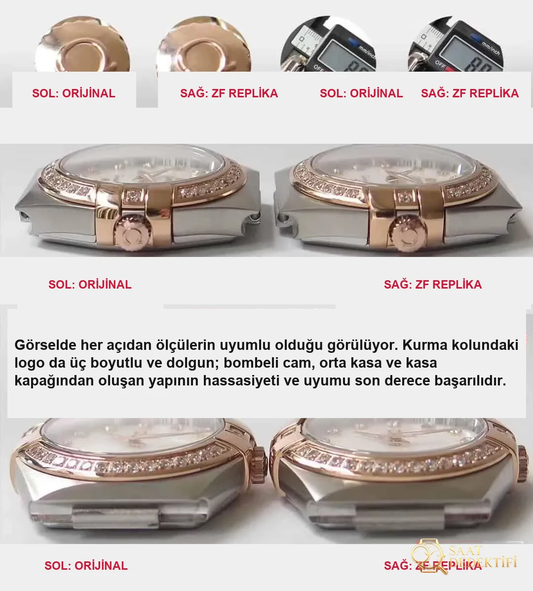 Karşılaştırmalı inceleme: ZF Factory [27 mm] OMEGA Constellation Serisi 123.25.27.20.55.003 Kadın Çelik Bilezik Kol Saati - Kasa Profili ve Kurma Kolu İncelemesi