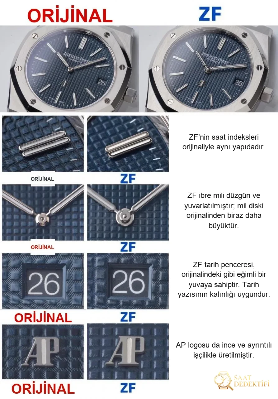 Karşılaştırmalı inceleme: ZF Factory AP Audemars Piguet Royal Oak 15202ST.OO.1240ST.01 - Kadran Detayı ve Bezel İşçiliği