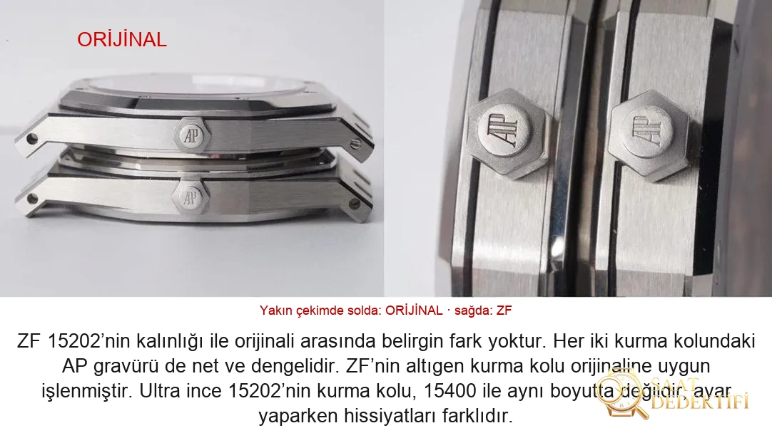 Karşılaştırmalı inceleme: ZF Factory AP Audemars Piguet Royal Oak 15202ST.OO.1240ST.01 - Kasa Profili ve Kurma Kolu İncelemesi