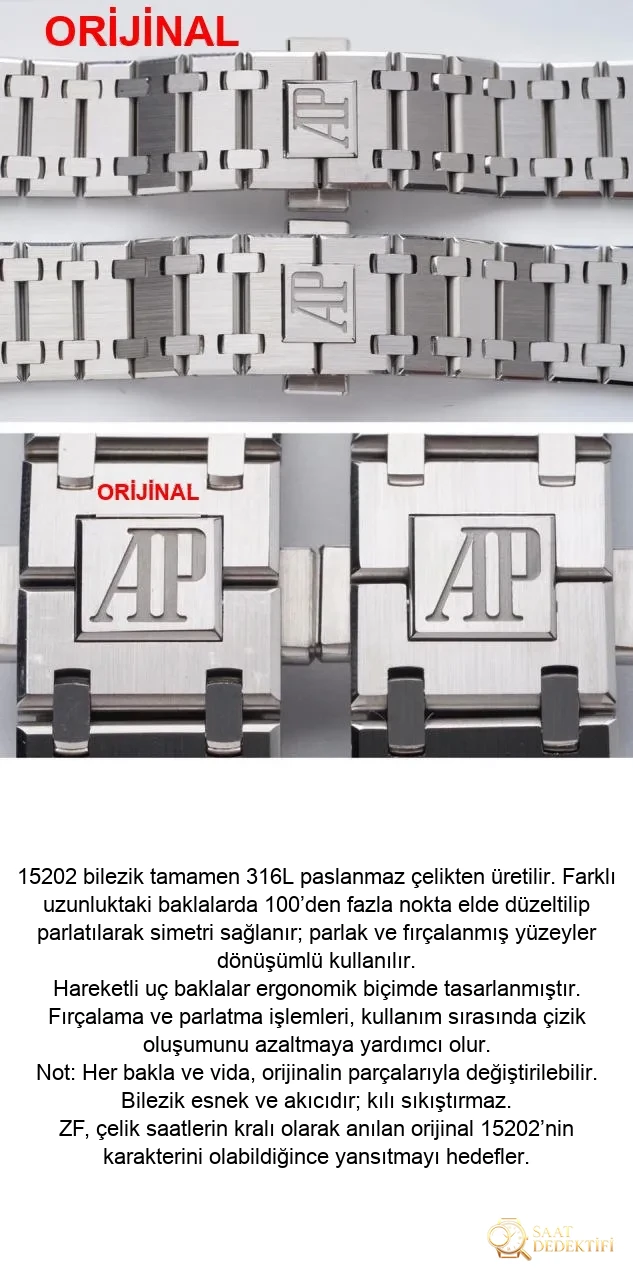 Karşılaştırmalı inceleme: ZF Factory AP Audemars Piguet Royal Oak 15202ST.OO.1240ST.01 - Bilekte Duruş ve Kasa Orantısı