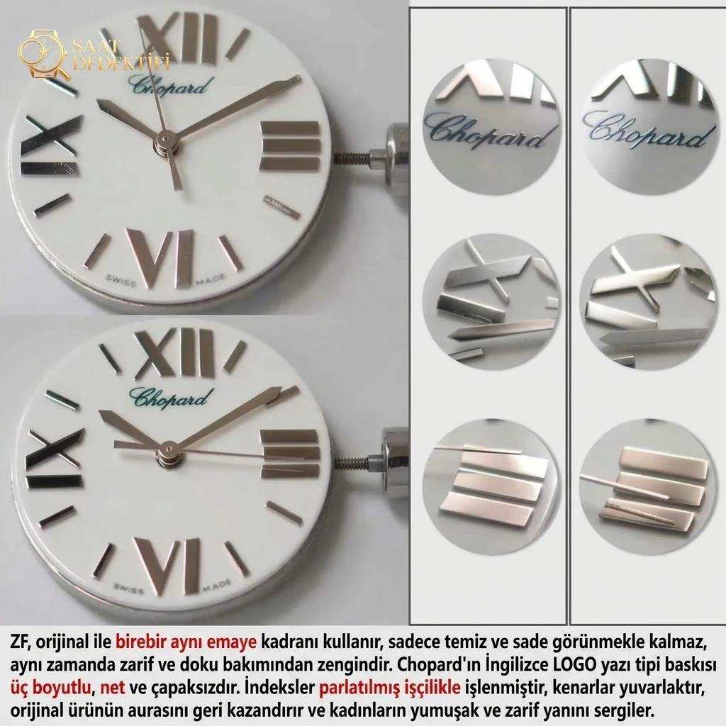 Karşılaştırmalı inceleme: ZF Factory Chopard Happy Diamonds serisi 278509-3001 kol saati - Kasa Profili ve Kurma Kolu İncelemesi
