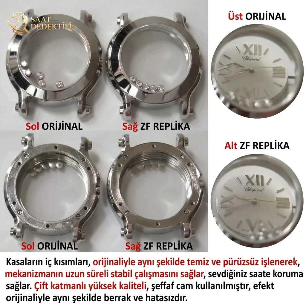 Karşılaştırmalı inceleme: ZF Factory Chopard Happy Diamonds serisi 278509-3001 kol saati - Bilezik, Toka ve Klips Mekanizması