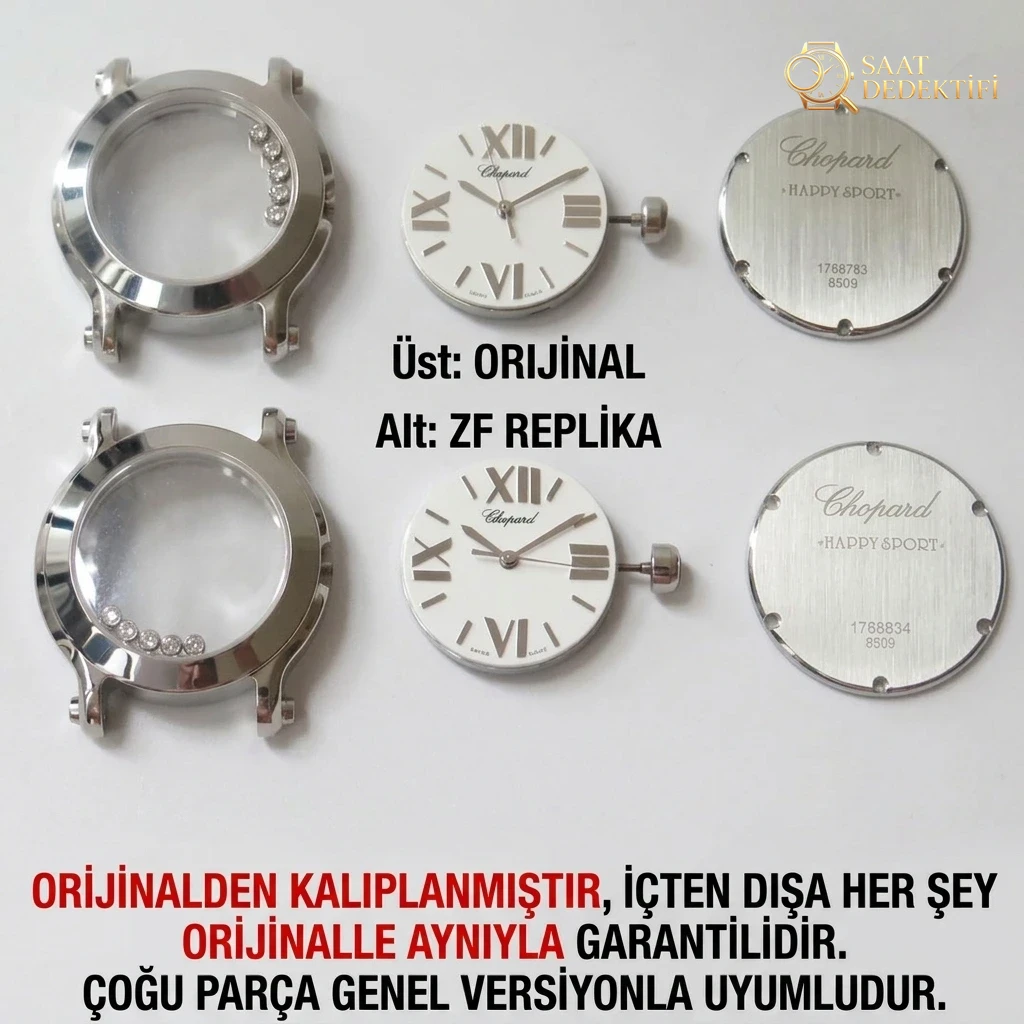 Karşılaştırmalı inceleme: ZF Factory Chopard Happy Diamonds serisi 278509-3001 kol saati - Makro Kadran ve İndeks İşçiliği