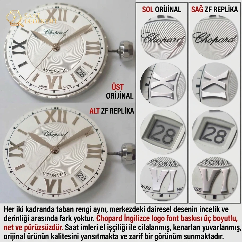 Karşılaştırmalı inceleme: ZF Factory Chopard Happy Diamonds serisi 278559-3001 kadın deri kayışlı kol saati - Kasa Profili ve Kurma Kolu İncelemesi