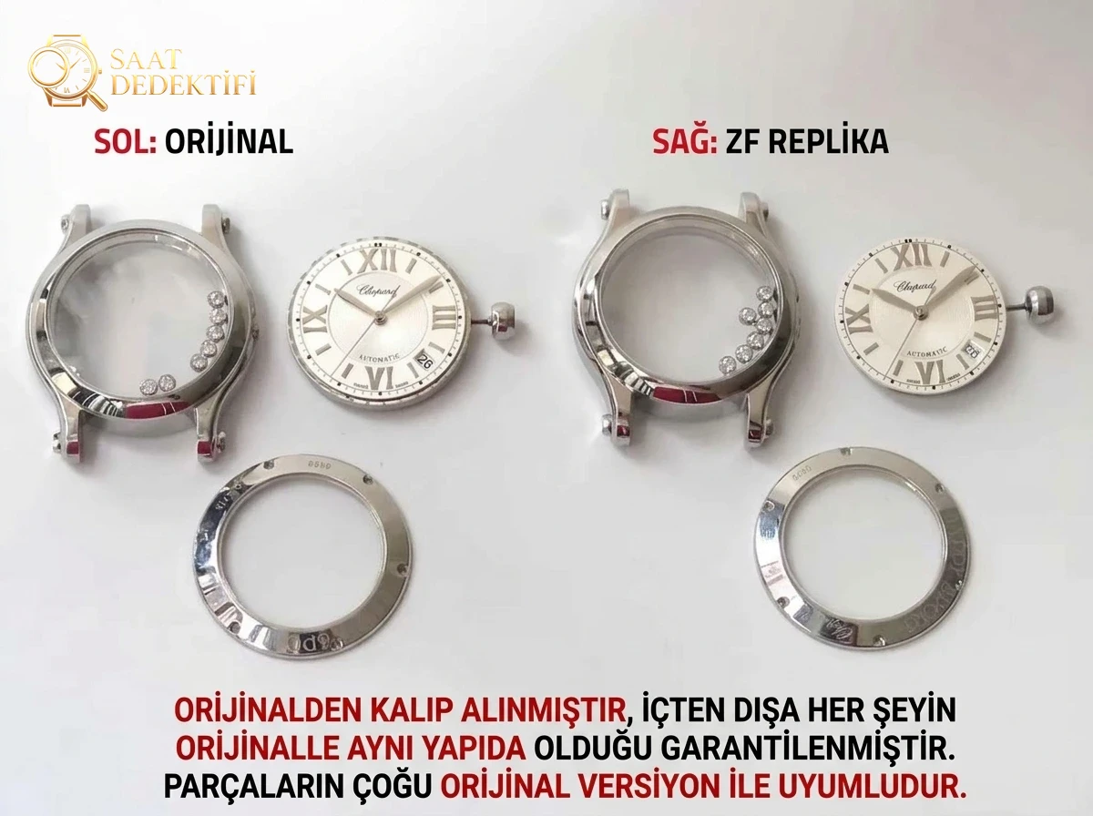 Karşılaştırmalı inceleme: ZF Factory Chopard Happy Diamonds serisi 278559-3001 kadın deri kayışlı kol saati - Bilezik, Toka ve Klips Mekanizması