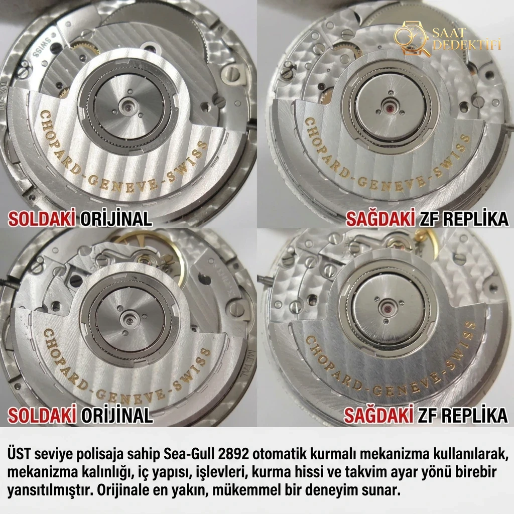 Karşılaştırmalı inceleme: ZF Factory Chopard Happy Diamonds serisi 278559-3001 kadın deri kayışlı kol saati - Bilekte Duruş ve Kasa Orantısı