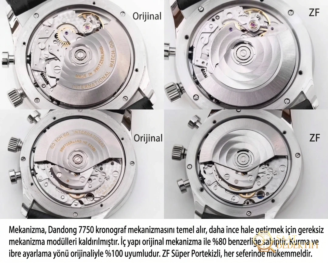 Karşılaştırmalı inceleme: ZF Factory IWC Portugieser Kronograf serisi IW371446 otomatik mekanik klasik kol saati (mavi akrep ve yelkovanlı Portugieser kronograf) - Makro Kadran ve İndeks İşçiliği