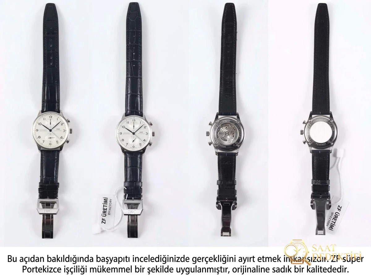 Karşılaştırmalı inceleme: ZF Factory IWC Portugieser Kronograf serisi IW371446 otomatik mekanik klasik kol saati (mavi akrep ve yelkovanlı Portugieser kronograf) - Klips Kilidi ve Lazer Damgalar