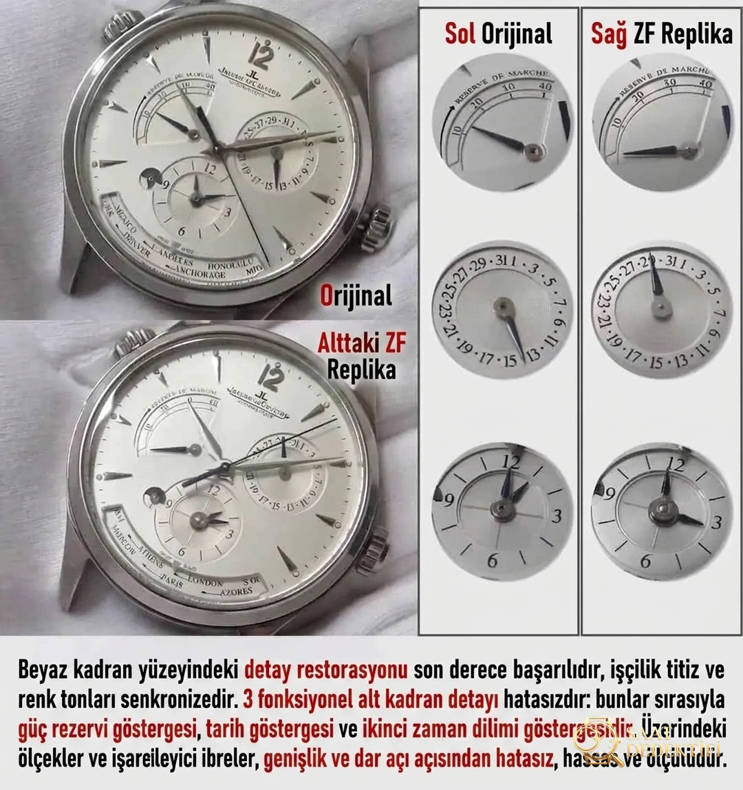 Karşılaştırmalı inceleme: ZF Factory JL Jaeger-LeCoultre Master Geographic serisi Q1428421 klasik deri kayışlı erkek kol saati - Arka Kapak ve Mekanizma Detayı