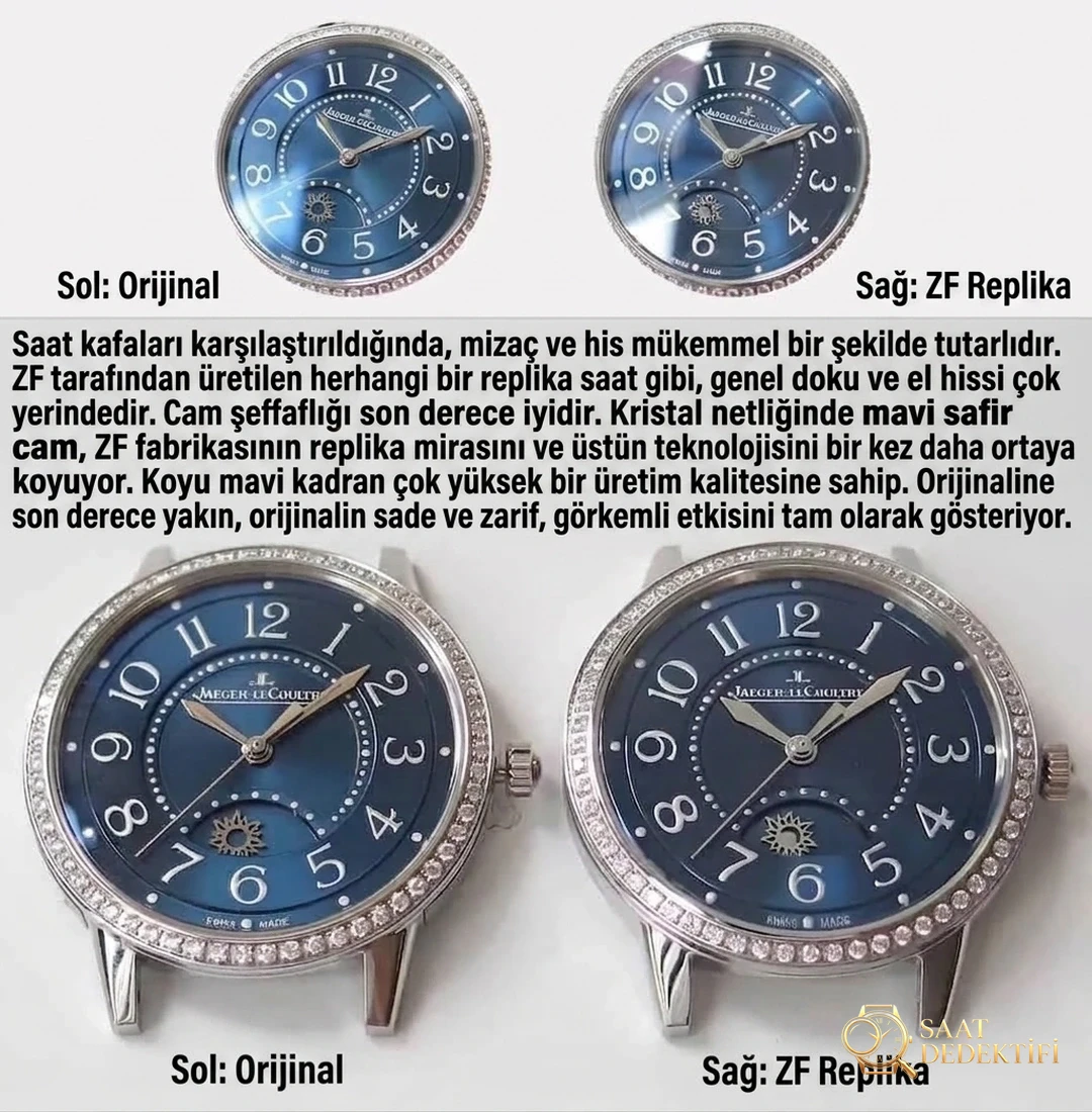 Karşılaştırmalı inceleme: ZF Factory [Kadın] Jaeger-LeCoultre Rendez-Vous serisi 3468480 deri kayışlı klasik saat - Kadran Detayı ve Bezel İşçiliği