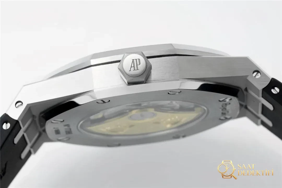 Kauçuk kayışlı APS Factory Audemars Piguet 15400 entegre 3120 mekanizma V3 işçilik incelemesi - Makro Kadran ve İndeks İşçiliği