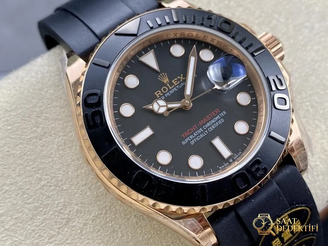 KING Factory KF Factory Replika Rolex Altın Yacht-Master Ağırlıklandırılmış Tam Ağırlık Versiyonu 154 Gram 174 Gram - Kadran Detayı ve Bezel İşçiliği