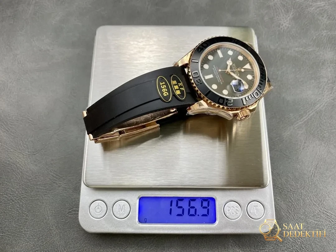 KING Factory KF Factory Replika Rolex Altın Yacht-Master Ağırlıklandırılmış Tam Ağırlık Versiyonu 154 Gram 174 Gram - Bilekte Duruş ve Kasa Orantısı