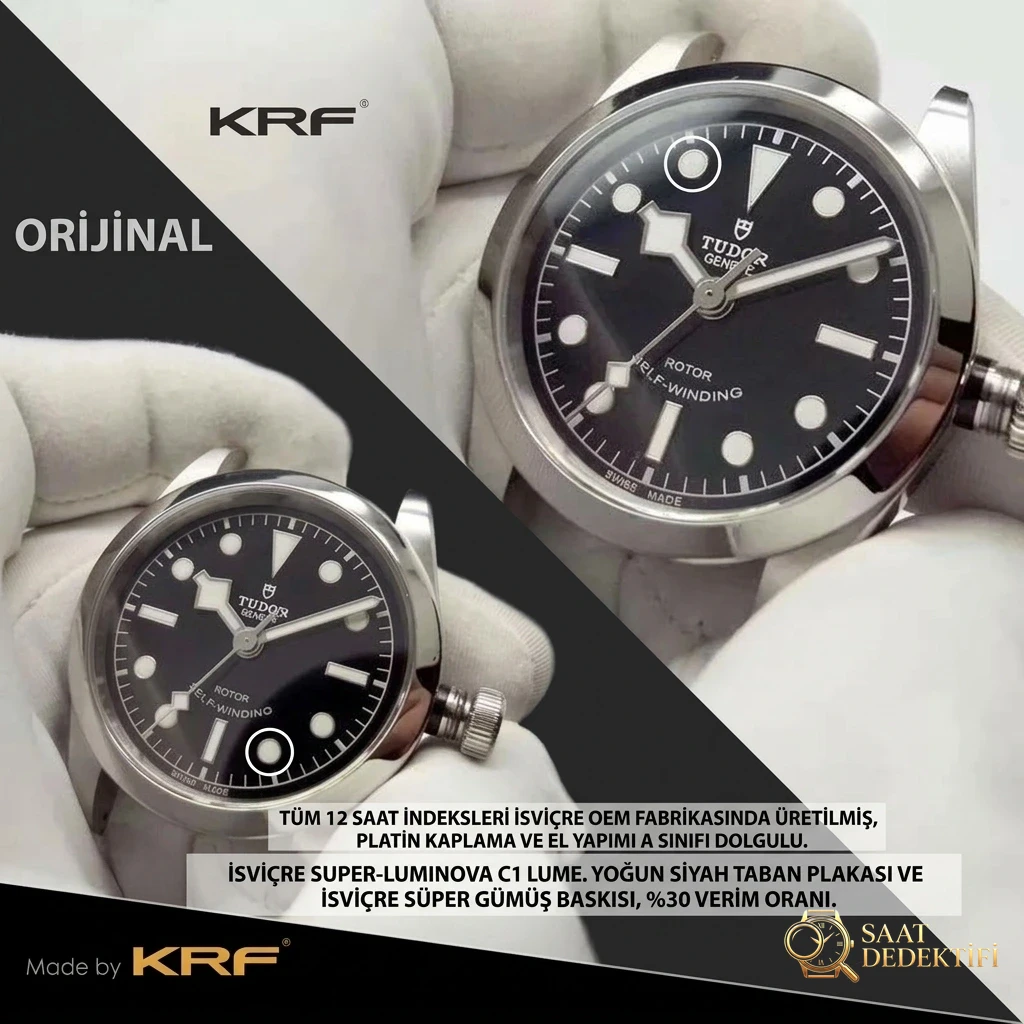 KRF Factory Replika Tudor Black Bay M79500 uniseks 36 mm saat gerçek-replika karşılaştırması ve orijinal incelemesi - Klips Kilidi ve Lazer Damgalar