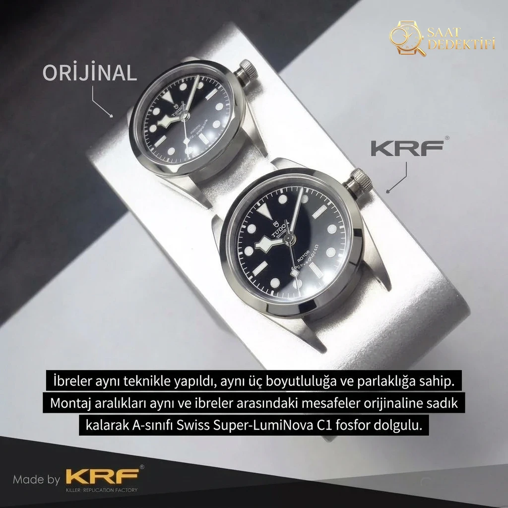 KRF Factory Replika Tudor Black Bay M79500 uniseks 36 mm saat gerçek-replika karşılaştırması ve orijinal incelemesi - Mekanizma Zemberek ve Balans Detayı