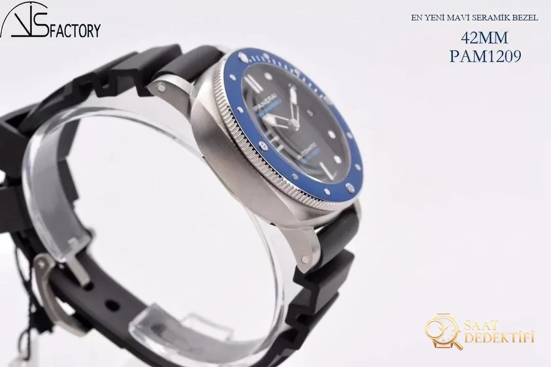 Küçük Kasa Çaplı Panerai: VS Factory 1209 Küçük Mavi Hayalet 42 mm Seramik Bezelli Saat - Makro Kadran ve İndeks İşçiliği