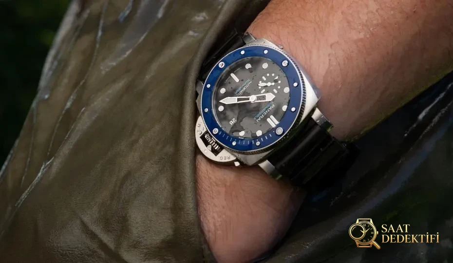Küçük Kasa Çaplı Panerai: VS Factory 1209 Küçük Mavi Hayalet 42 mm Seramik Bezelli Saat - Mekanizma Zemberek ve Balans Detayı