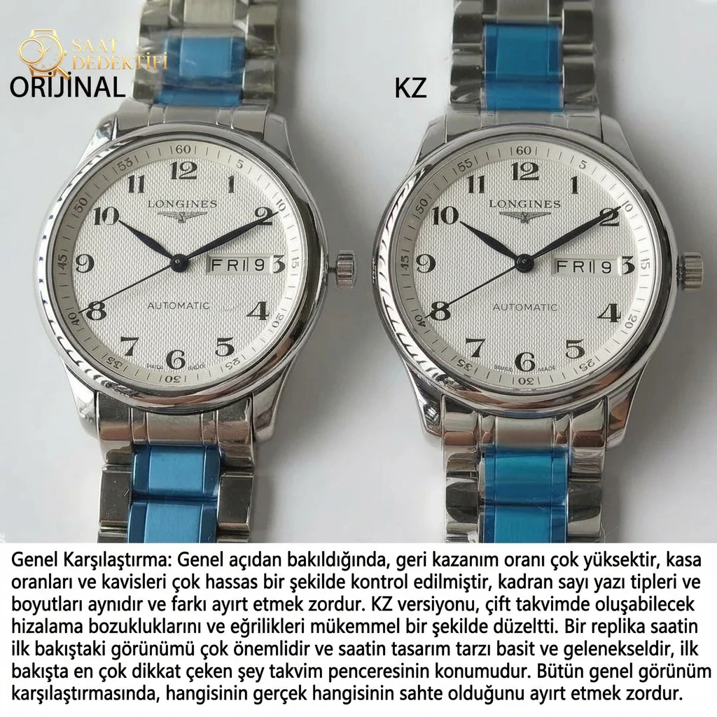 KZ Factory Longines Master Collection çift takvim eta2836 serisi L2.755.4.78.6 orijinal karşılaştırmalı detaylı inceleme - Kadran Detayı ve Bezel İşçiliği