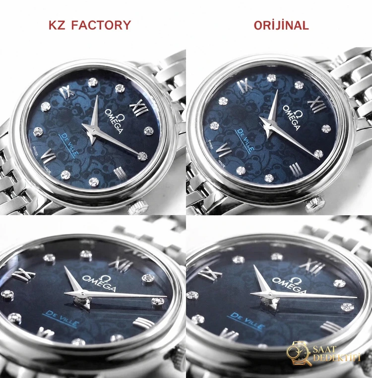 KZ Factory Omega De Ville Orbis kadın özel versiyonunda gerçek-replika nasıl ayırt edilir? - Kadran Detayı ve Bezel İşçiliği