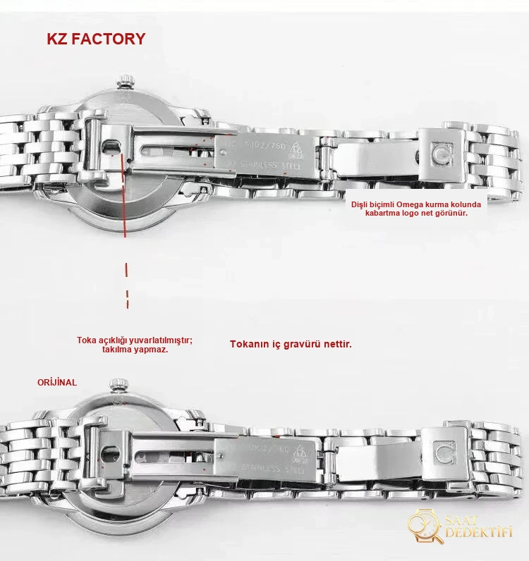 KZ Factory Omega De Ville Orbis kadın özel versiyonunda gerçek-replika nasıl ayırt edilir? - Arka Kapak ve Mekanizma Detayı