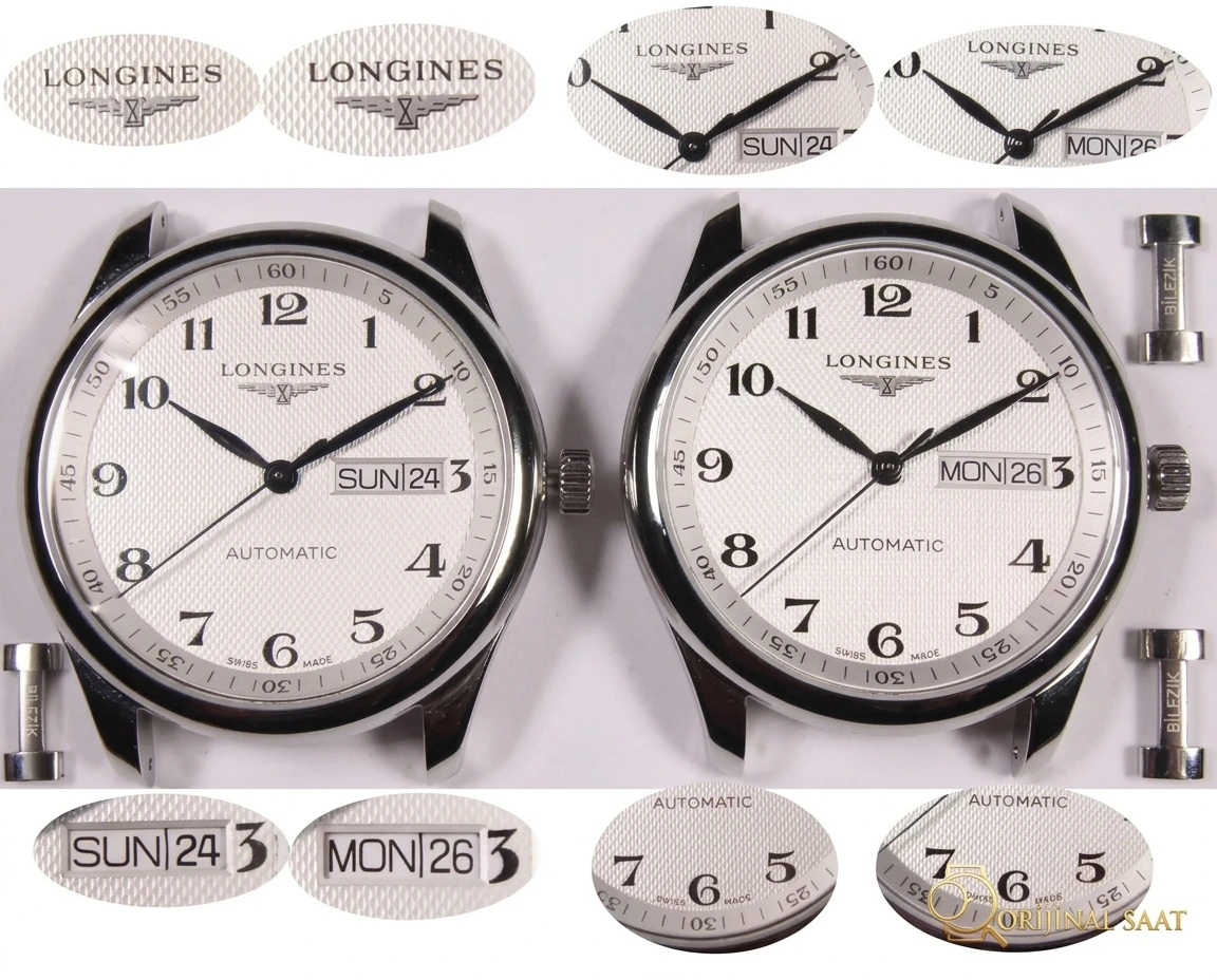 LG Factory Longines Master Collection çift takvim versiyonu Traditional serisi L2.755.4.78.6 saatinin orijinaliyle karşılaştırmalı incelemesi - Makro Kadran ve İndeks İşçiliği