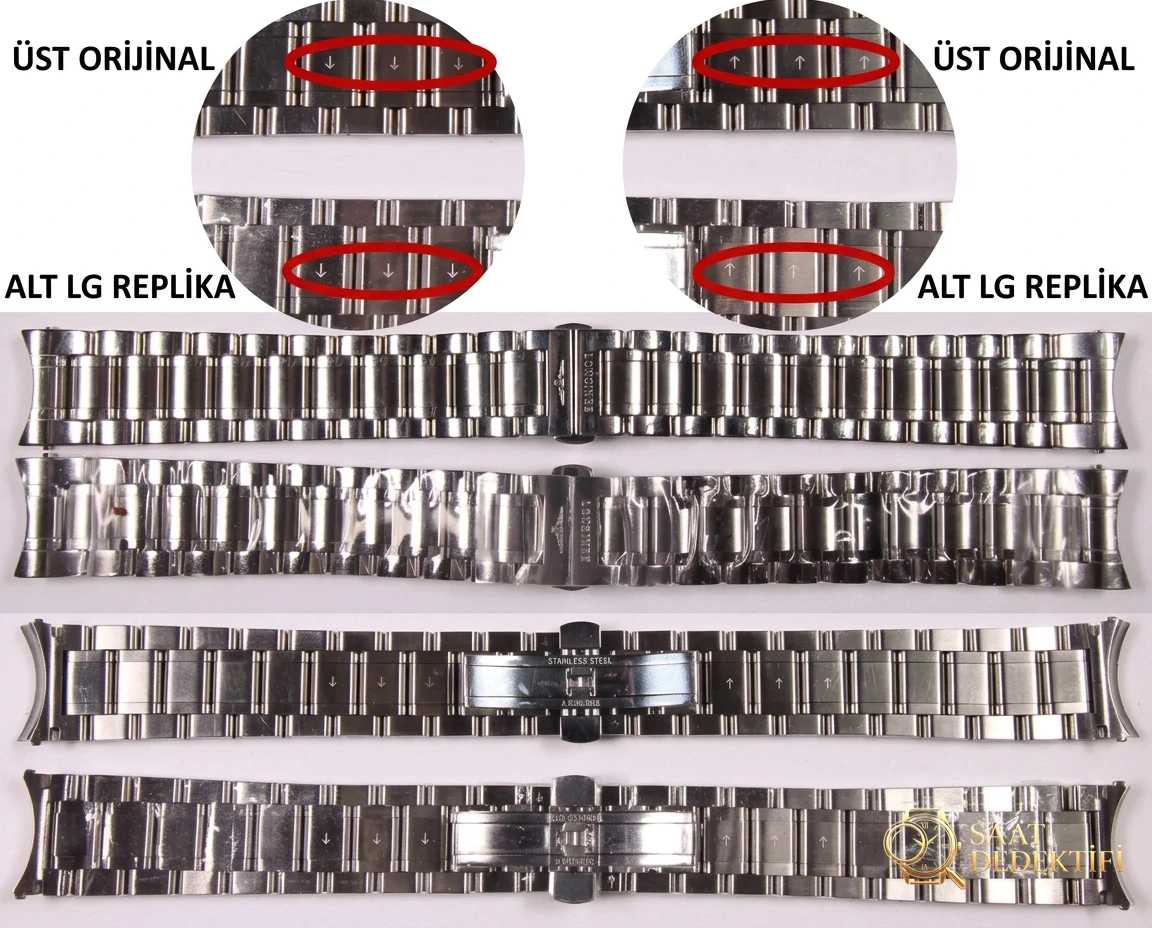 LG Factory Longines Master Collection çift takvim versiyonu Traditional serisi L2.755.4.78.6 saatinin orijinaliyle karşılaştırmalı incelemesi - Yan Profil ve Kordon Bağlantısı