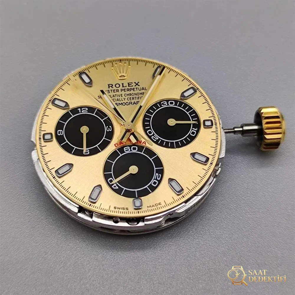 N Factory Rolex Daytona «4130» Edison Chen model altın Daytona parça inceleme - Makro Kadran ve İndeks İşçiliği