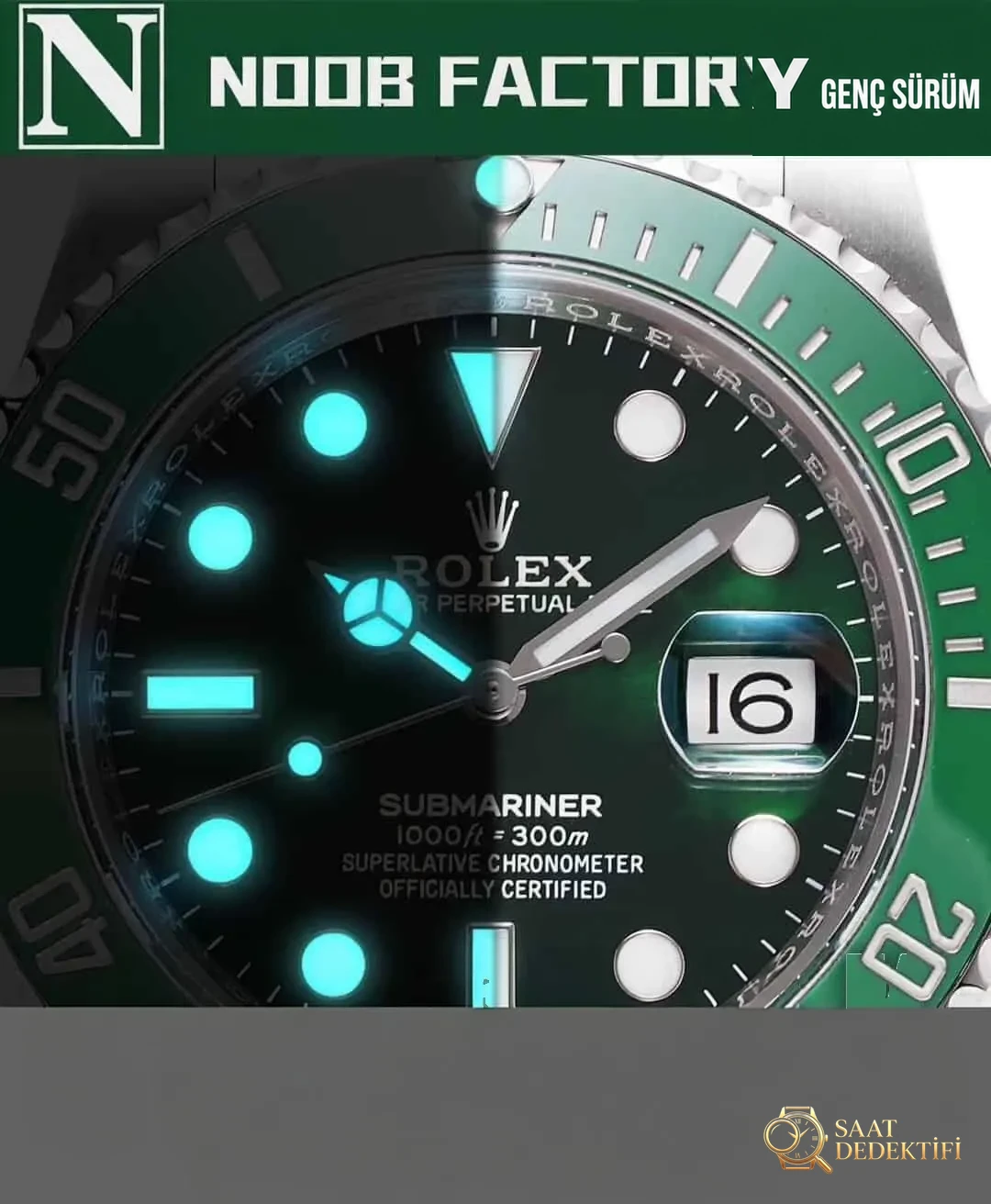 Karşılaştırmalı inceleme: N Factory Genç Sürüm Rolex Submariner serisi 116610LV-97200 yeşil kadran kol saati (Yeşil Su Hayaleti) - Kasa Profili ve Kurma Kolu İncelemesi
