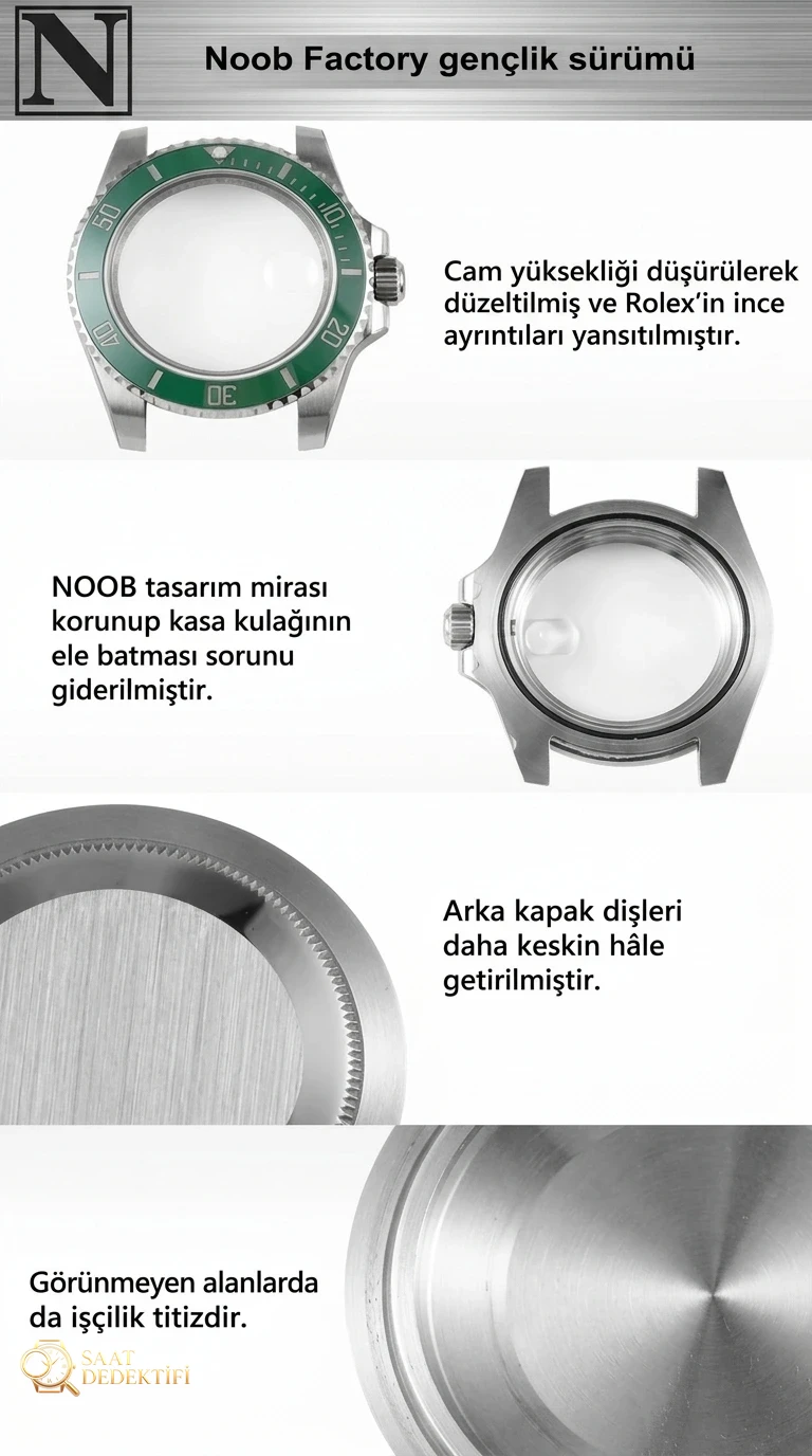 Karşılaştırmalı inceleme: N Factory Genç Sürüm Rolex Submariner serisi 116610LV-97200 yeşil kadran kol saati (Yeşil Su Hayaleti) - Klips Kilidi ve Lazer Damgalar